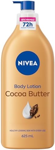 NIVEA Cocoa Butter 72-Hr Moisturizing Body Lotion for Dry Skin Body Moisturizer with Hyaluronic Acid and Cocoa Butter Non-Greasy and Quick-Absorbing 625 mL Bottle