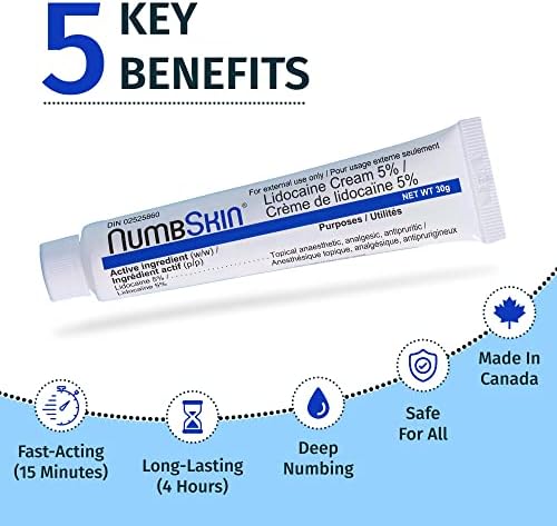 Numbskin Tattoo Numbing Cream 5% Lidocaine Topical Anesthetic Cream Maximum Strength Fastest Acting Pain Relieving Cream With Vitamin E 30g (1 Tube)