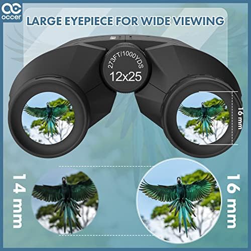 Occer 12x25 Compact Binoculars For Adults Kids Small Binoculars With Large View Clear Low Light Vision High Power Lightweight Binocular Easy Focus For Hunting Bird Watching Travel Hiking Sports