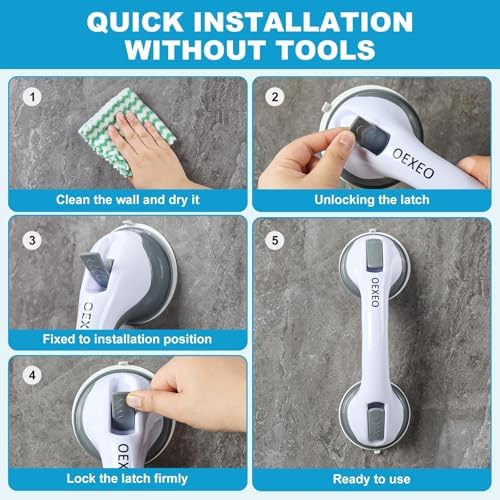 OEXEO 2PCS Grab Bars For Bathroom - Shower Handle - Grab Bars For Bathtubs And Showers - Safety Hand Rail Support For Tub Handicap Elderly Injury Kid Senior Assist Bath Handle Non Skid