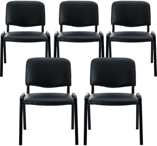 Office Reception Chairs Set Of 5 Black Stackable Church Chairs Indoor Padded Armless Waiting Room Chairs Stacking Conference Room Chair For Meeting Lobby Classroom Vinyl Leather