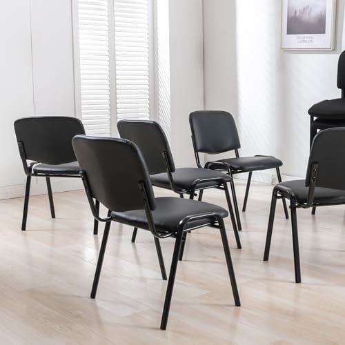Office Reception Chairs Set Of 5 Black Stackable Church Chairs Indoor Padded Armless Waiting Room Chairs Stacking Conference Room Chair For Meeting Lobby Classroom Vinyl Leather