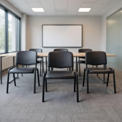 Office Reception Chairs Set of 5 Black Stackable Church Chairs Indoor Padded Armless Waiting Room Chairs Stacking Conference Room Chair for Meeting Lobby Classroom Vinyl Leather
