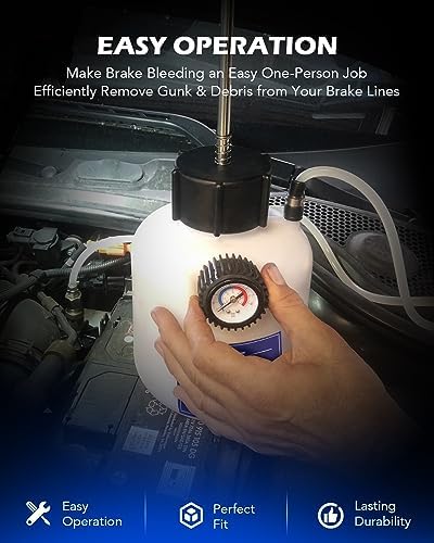 Orion Motor Tech Brake Bleeder Kit One Person 2.5L Fluid Extractor Hand Pump Master Cylinder Bleeder Kit With 2.6qt Bottle Gauge Hose Wrench European With 42mm Adapter For Ford VW Porsche BMW More