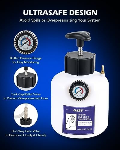 Orion Motor Tech Brake Bleeder Kit One Person 2.5L Fluid Extractor Hand Pump Master Cylinder Bleeder Kit With 2.6qt Bottle Gauge Hose Wrench European With 42mm Adapter For Ford VW Porsche BMW More