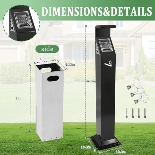 Outdoor Floor Standing Trash Can 10.4" ODx46.5"Height Cirgarette Butt Disposal Cendrier Extérieur Receptacles For Commercial/Bar/Public Outdoor Or Indoor Use