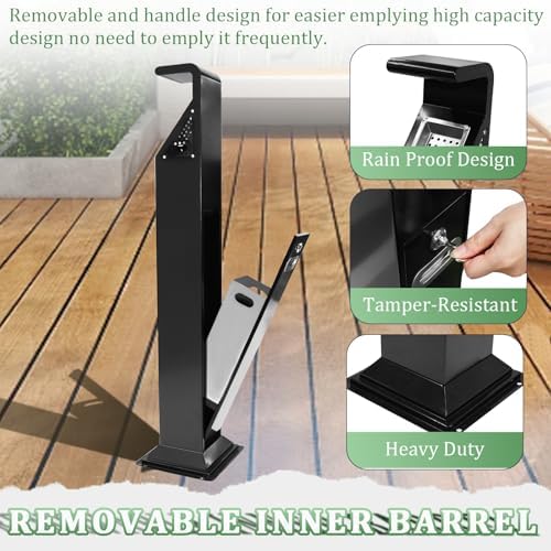 Outdoor Floor Standing Trash Can 10.4" ODx46.5"Height Cirgarette Butt Disposal Cendrier Extérieur Receptacles For Commercial/Bar/Public Outdoor Or Indoor Use