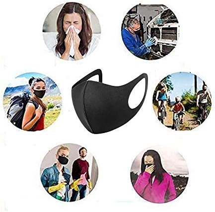 Pack Of 5 Face Cover Unisex Black Washable Dust Cotton Mouth Cover Reusable Cotton Fabric Face Mask