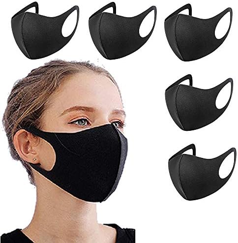 Pack of 5 Face Cover Unisex Black Washable Dust Cotton Mouth Cover Reusable Cotton Fabric Face Mask