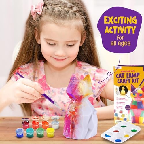 Paint Your Own Cat Lamp Kit Arts And Crafts For Kids Age 6-8 Girls Painting Kit Art Supplies For Kids 8-12 Cat Toys Girls Boy Birthday Christmas Gift Ages 6 7 8 9 10 11 12+