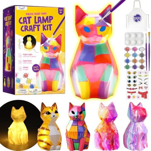 Paint Your Own Cat Lamp Kit Arts and Crafts for Kids Age 6-8 Girls Painting Kit Art Supplies for Kids 8-12 Cat Toys Girls Boy Birthday Christmas Gift Ages 6 7 8 9 10 11 12+
