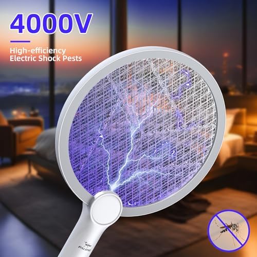 PALONE Bug Zapper Racket 2 Modes Electric Bug Zapper USB Rechargeable 4000 Voltage Indoor Outdoor Electric Racket With 3 Layer Safety Mesh