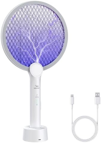 PALONE Bug Zapper Racket 2 Modes Electric Bug Zapper USB Rechargeable 4000 Voltage Indoor Outdoor Electric Racket with 3 Layer Safety Mesh