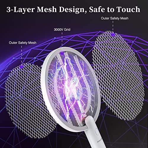 PALONE Bug Zapper Racket 3000V Electric Swatter 3 Layers Lamp Indoor Zapper Without Waving Hands For Kitchen Home Garden And Outdoors