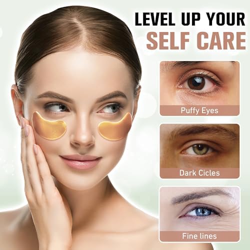 Pchie Beauty Gold Under Eye Patches – Seamoss & Hydrolyzed Collagen – Inspired Korean Skincare For Dark Circles – Soothing Self Care Undereye Mask – Dark Circles Under Eye Treatment 20 Pairs