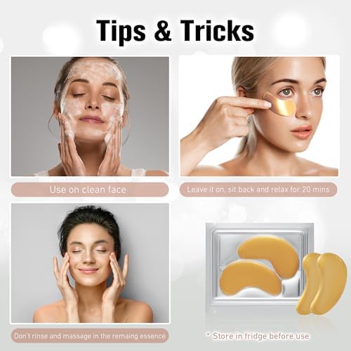 Pchie Beauty Gold Under Eye Patches – Seamoss & Hydrolyzed Collagen – Inspired Korean Skincare For Dark Circles – Soothing Self Care Undereye Mask – Dark Circles Under Eye Treatment 20 Pairs
