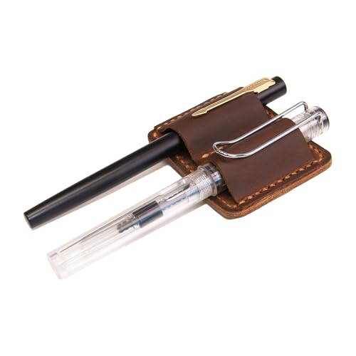 Pen Holder Clip Leather Notepad Accessory Leather pen Pencil Holder Clip for Notebook Journal Single Pen Holder Perfect Gift (Brown (Double))