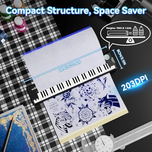 PeriPage P90-Pino Wireless Tattoo Stencil Printer Inkless Thermal Tattoo Machine With Piano-Inspired Design Portable Tattoo Printer Kit Compatible With Phones Tablets & PC