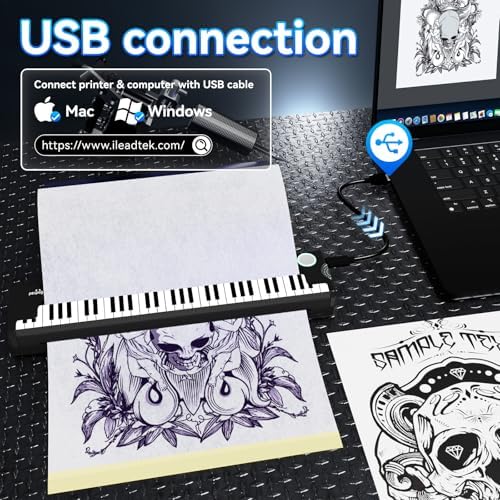 PeriPage P90-Pino Wireless Tattoo Stencil Printer Inkless Thermal Tattoo Machine With Piano-Inspired Design Portable Tattoo Printer Kit Compatible With Phones Tablets & PC