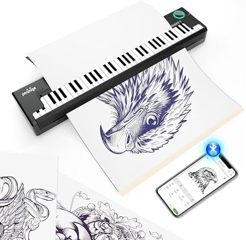 PeriPage P90-Pino Wireless Tattoo Stencil Printer Inkless Thermal Tattoo Machine with Piano-Inspired Design Portable Tattoo Printer Kit Compatible with Phones Tablets & PC