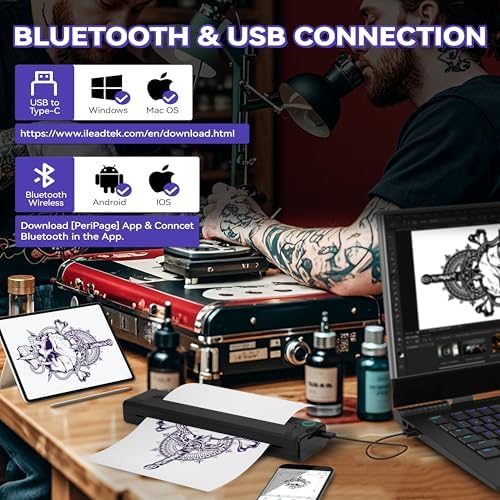 PeriPage P90 Wireless Tattoo Printer Thermal Tattoo Machine With Tattoo Stencil Paper Portable Tattoo Printer Compatible With Phone Pad & PC