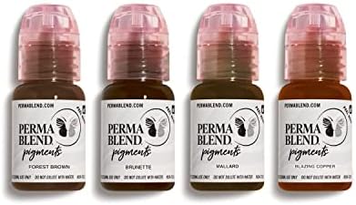 Perma Blend - Eyebrow Medium Tattoo Kit - Makeup Kit for Microblading & Permanent Eyeliner Tattoo Ink - Forest Brown Brunette Mallard & Blazing Copper Modifier (0.5 oz 4 ct)
