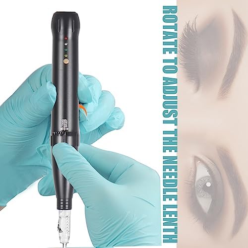 Permanent Eyebrow Makeup Tattoo Machine Kit - Micropigmentation Permanent Eyeliner Makeup Pen With 15pcs Cartridges Needles For Brow Eyeliner Lip Microblading (Black)