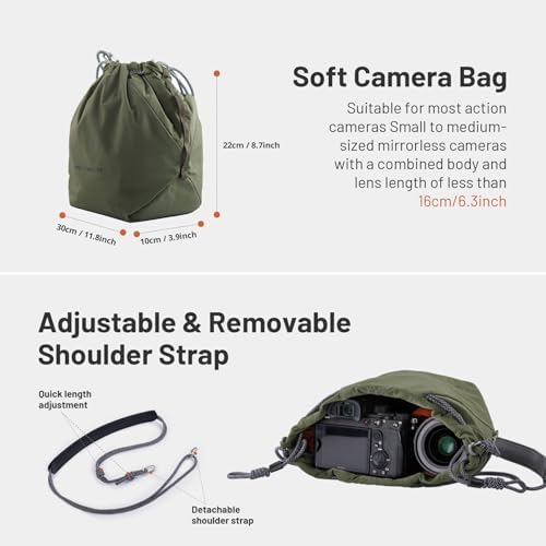 PGYTECH OneGo Drawstring Small Camera Bag Soft Cute Camera Pouch Handbag Compatible With Mirrorless Cameras/Nikon/Canon/Sony/Fuji Camera Case