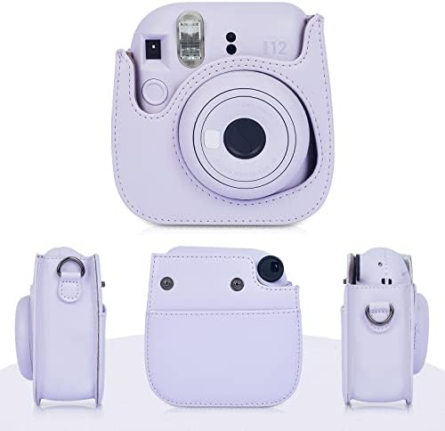 Phetium Instant Mini 12 Camera Protective Case Compatible With Instax Mini 12 11 PU Leather Bag With Pocket And Adjustable Shoulder Strap (Lilac Purple)