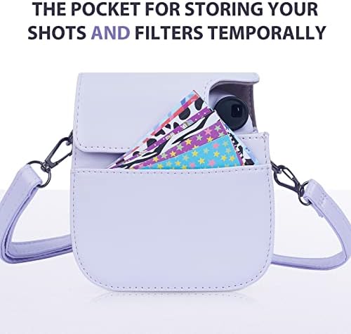 Phetium Instant Mini 12 Camera Protective Case Compatible With Instax Mini 12 11 PU Leather Bag With Pocket And Adjustable Shoulder Strap (Lilac Purple)