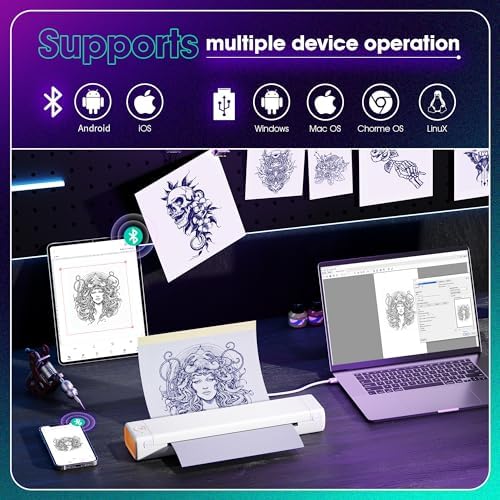 PhoFuta M08F Tattoo Stencil Printer Kit For Artists & Beginners Thermal Printer Compatible With Smartphone & Tablet Includes 10pcs Transfer Paper