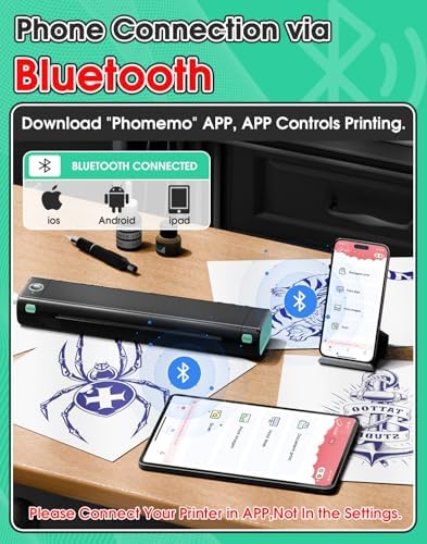 Phomemo M08F Tattoo Stencil Printer Tattoo Printer Machine With 10 Pcs Transfer Paper Bluetooth Stencil Printers For Tattooing Tattoo Kit For Beginners & Temporary Tattoo