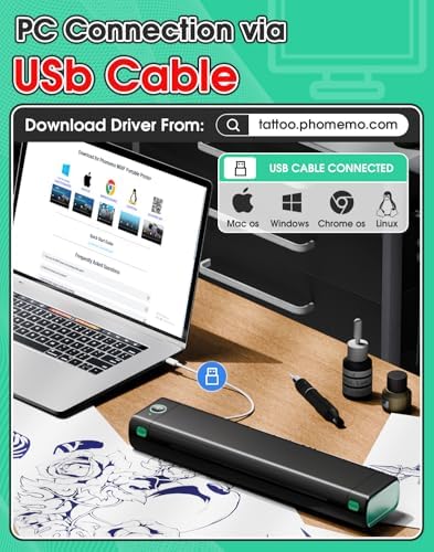 Phomemo M08F Tattoo Stencil Printer Tattoo Printer Machine With 10 Pcs Transfer Paper Bluetooth Stencil Printers For Tattooing Tattoo Kit For Beginners & Temporary Tattoo