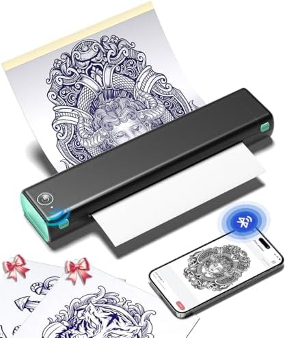 Phomemo M08F Tattoo Stencil Printer Tattoo Printer Machine with 10 Pcs Transfer Paper Bluetooth Stencil Printers for Tattooing Tattoo Kit for Beginners & Temporary Tattoo