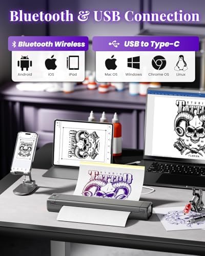 Phomemo M08F Tattoo Stencil Printer Wireless Tattoo Printer Machine Thermal Printer Tattoo Compatible With Smartphone Pad And PC With 10pcs Transfer Paper (Grey)