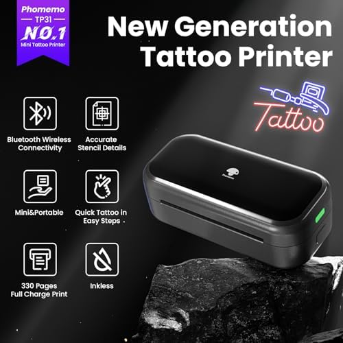 Phomemo TP31 Tattoo Stencil Printer Mini Tattoo Printer With 30pcs Transfer Paper Bluetooth Tattoo Machines Printers For Tattoo Beginners & Artists Compatible With Tablet Smartphone