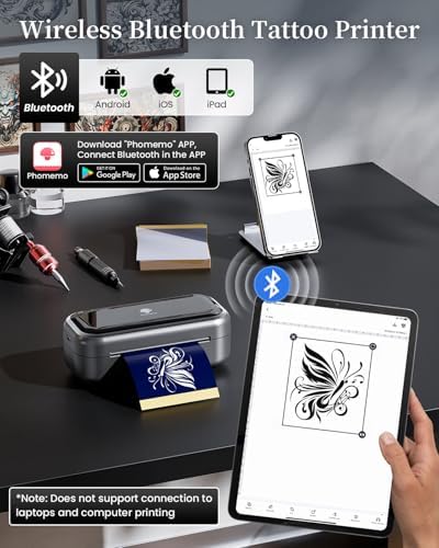 Phomemo TP31 Wireless Tattoo Stencil Printer With 30pcs Transfer Paper Compatible With Phone & Tablet Bluetooth Mini Thermal Tattoo Printer Machine For Artists & Beginners