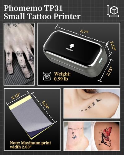 Phomemo TP31 Wireless Tattoo Stencil Printer With 30pcs Transfer Paper Compatible With Phone & Tablet Bluetooth Mini Thermal Tattoo Printer Machine For Artists & Beginners