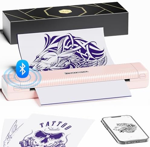 Phomemo TP81 Tattoo Stencil Printer Wireless Tattoo Machine with 10Pcs Transfer Paper Bluetooth Stencil Printer for Artists & Beginners Pink