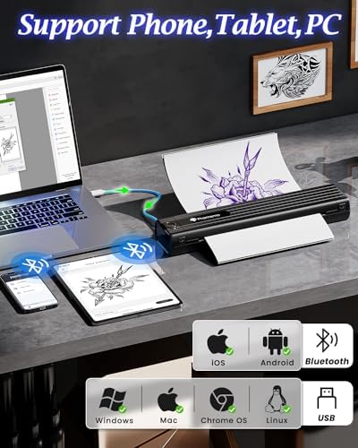Phomemo TP83 Tattoo Stencil Printer Wireless Portable Tattoo Printer Machine Thermal Printer Tattoo With 10pcs Tattoo Transfer Paper Bluetooth Tattoo Transfer Printer Compatible With IPad Phone PC