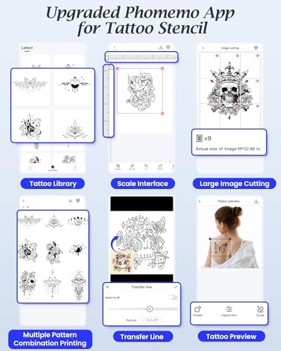 Phomemo TP83 Tattoo Stencil Printer Wireless Portable Tattoo Printer Machine Thermal Printer Tattoo With 10pcs Tattoo Transfer Paper Bluetooth Tattoo Transfer Printer Compatible With IPad Phone PC