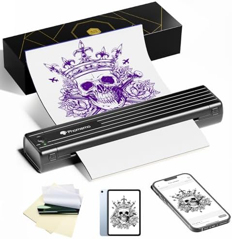 Phomemo TP83 Tattoo Stencil Printer Wireless Portable Tattoo Printer Machine Thermal Printer Tattoo with 10pcs Tattoo Transfer Paper Bluetooth Tattoo Transfer Printer Compatible with iPad Phone PC