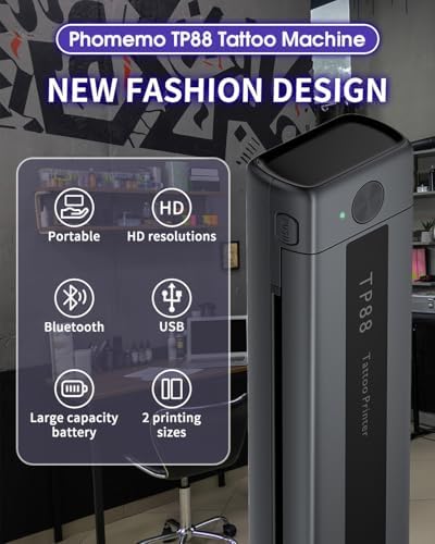 Phomemo TP88 Tattoo Transfer Stencil Printer- Thermal Tattoo Printer With 10pcs Transfer Paper Bluetooth Tattoo Machine For Tattoo Artists Compatible With Smartphone & PC