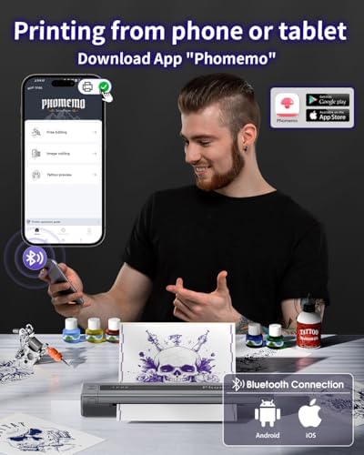 Phomemo TP88 Tattoo Transfer Stencil Printer- Thermal Tattoo Printer With 10pcs Transfer Paper Bluetooth Tattoo Machine For Tattoo Artists Compatible With Smartphone & PC