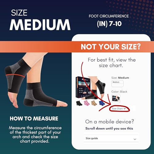 PhysFlex Compression Socks For Plantar Fasciitis Achilles Tendonitis Relief - Ankle Compression Sleeve For Heel Spurs Foot Swelling Fatigue & Sprain - Arch Support Brace For Work Gym Sports