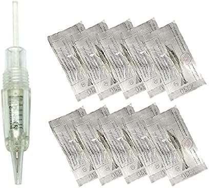 Pinkiou Round 1RL Pigment Cartridges Tattoo Needles and Caps for Permanent Makeup Set Eyebrow Tattoo Tips Microblading Pen (Pack of 10)