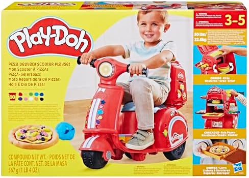 Play-Doh Pizza Delivery Scooter Playset Large Ride-On Play Food Preschool Toys For Boys & Girls 3-5 Kids Arts & Crafts Max Weight 50 Lbs/22.6 Kg