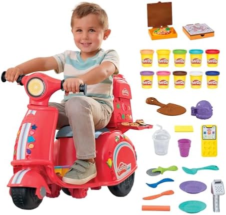 Play-Doh Pizza Delivery Scooter Playset Large Ride-On Play Food Preschool Toys for Boys & Girls 3-5 Kids Arts & Crafts Max Weight 50 lbs/22.6 Kg