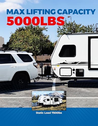 POLESTAR Electric Trailer Jack 5000lbs Electric Power A-Frame Tongue Jack With Waterproof Protective Cover & LED Light For Travel Trailer Camper RV 12V DC With Hard Wiring 9"-27" Lift