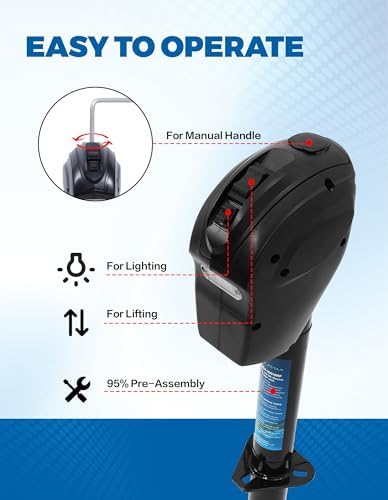 POLESTAR Electric Trailer Jack 5000lbs Electric Power A-Frame Tongue Jack With Waterproof Protective Cover & LED Light For Travel Trailer Camper RV 12V DC With Hard Wiring 9"-27" Lift